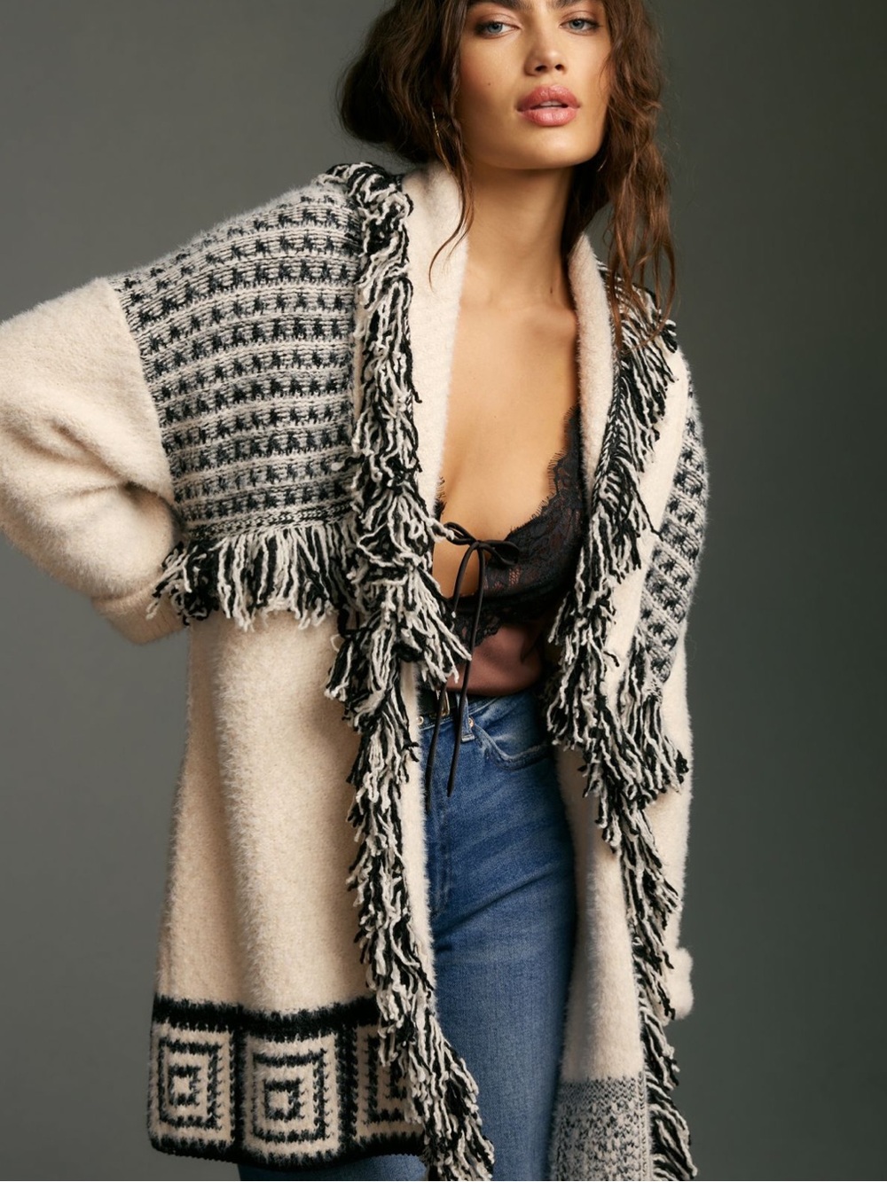 PILCRO Fringe Open Cardigan